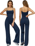 QBGJTD Womens Workout Sets Two Piece Spaghetti Straps Crop Top Matching Straight Leg Pants Gym Work Pilates Outfits