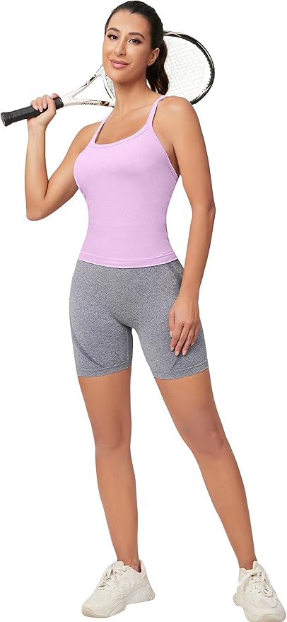 MathCat Workout Tank Tops for Women with Built in Bra, Sleeveless Gym Tops Seamless Racerback Athletic Yoga Shirts