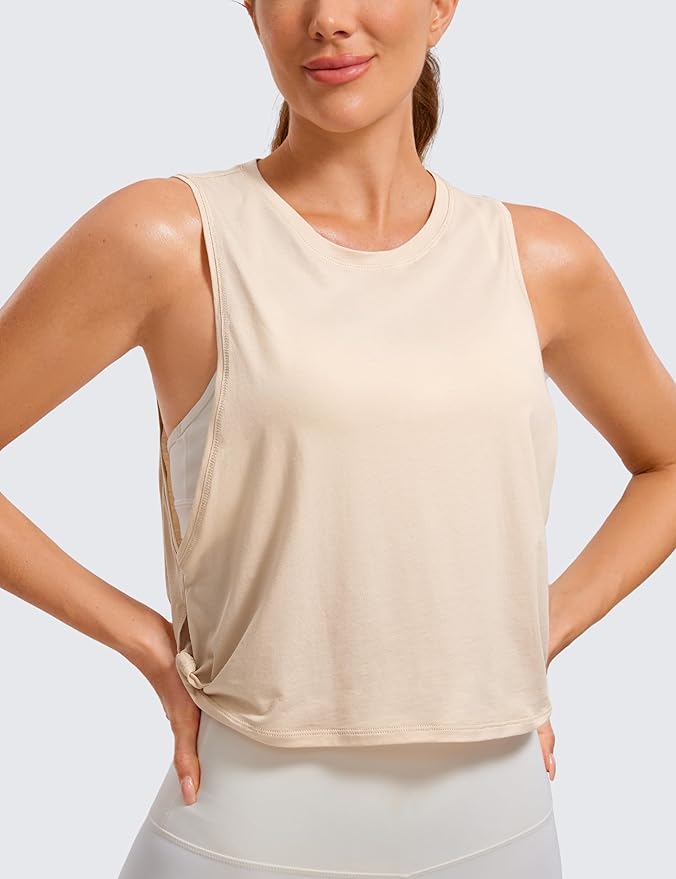 CRZ YOGA Pima Cotton Large Armhole Tank Tops for Women - Workout Sport Athletic Yoga Running Gym Loose Crop Sleeveless Shirts