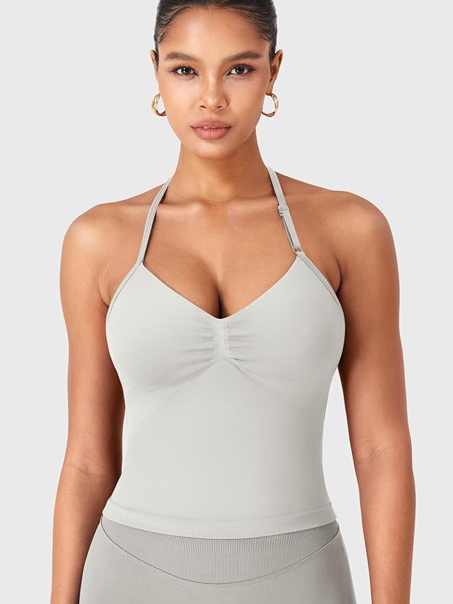 YEOREO SoftHue Impact Longline Strappy Top Women's Halter Workout Tank Tops Backless Gym Longline with Adjustable Strap