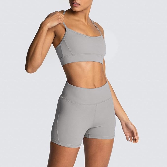IMEKIS Women's Workout Sets 2 Piece Yoga Outfit High Waisted Biker Shorts Leggings Sports Bra Gym Fitness Clothes Tracksuit