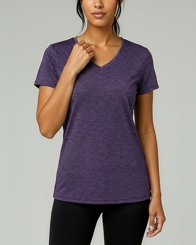 Real Essentials 5 Pack: Women's Dry-Fit Short Sleeve V Neck T Shirt Workout Fitness Yoga Top Tee (Available in Plus Size)