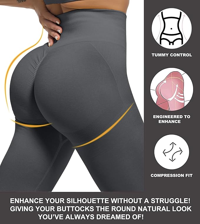 CHRLEISURE Workout Leggings Sets for Women, Gym Scrunch Butt Butt Lifting Seamless Leggings 3 Piece