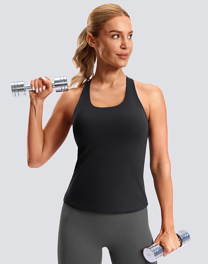 Soothfeel Womens Workout Tank Tops with Built in Bra Racerback Athletic Yoga Top High Neck Sports Gym Sleeveless Shirts