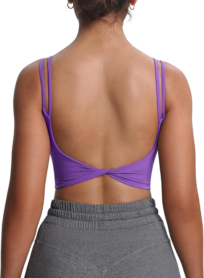 Aoxjox Women's Workout Sports Bras Fitness Yoga Crop Tank Metamorph Twist Back Cami