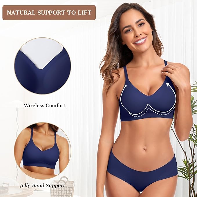 OEAK Womens Wireless Jelly Bras Comfortable Push Up Bra No Underwire Gel Bra Full Support Lift Everyday Seamless Tshirt Bras