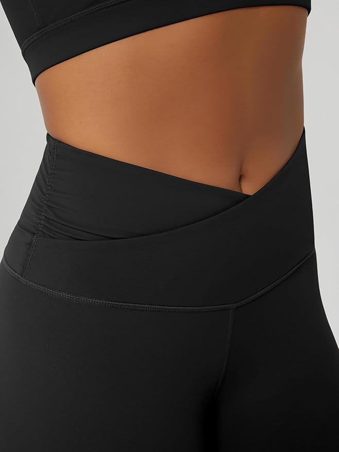 ODODOS Women's Cross Waist Yoga Leggings with Inner Pocket, 23"/25"/28" Gathered Crossover Workout Yoga Pants