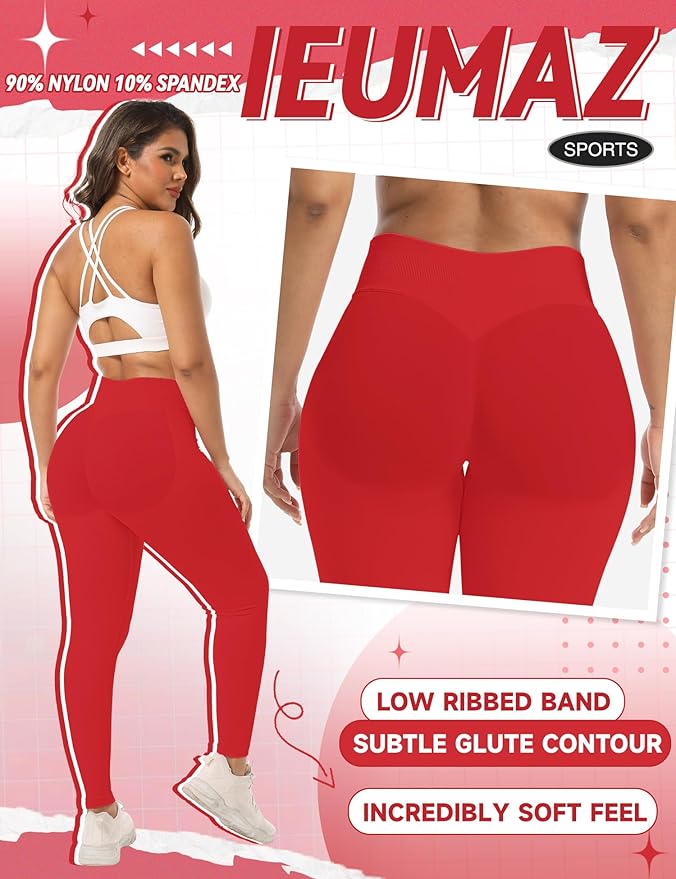 Ieumaz Scrunch Butt Lifting Leggings for Women Gym Seamless Workout Leggings Mid Low Waist Tummy Control Yoga Pants