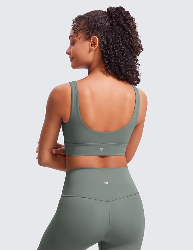 CRZ YOGA Butterluxe U Back Longline Sports Bras for Women - Scoop Neck Padded Yoga Workout Crop Top with Built in Pads