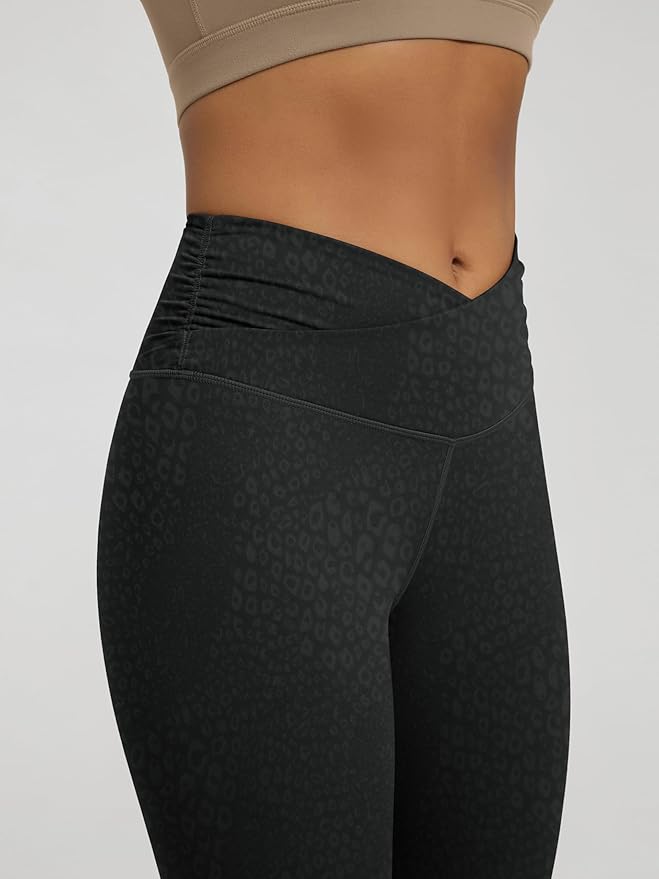 ODODOS Women's Cross Waist Yoga Leggings with Inner Pocket, 23"/25"/28" Gathered Crossover Workout Yoga Pants