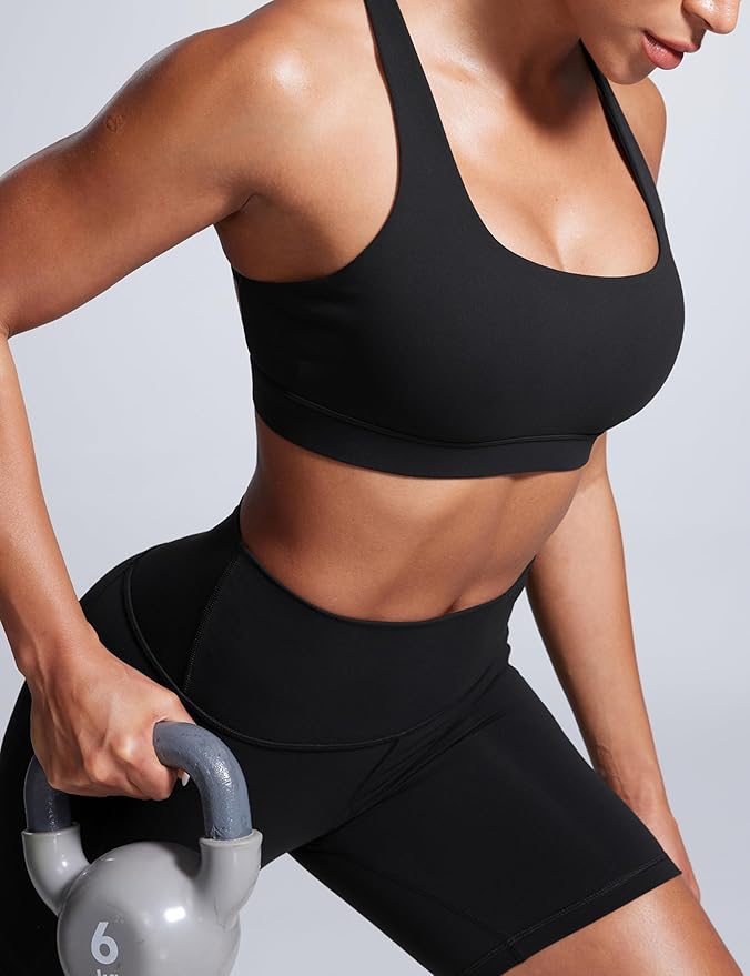 CRZ YOGA Butterbreeze Square Neck Sports Bras for Women - Strappy Thin Straps Workout Traning Padded Gym Halter Cami Top