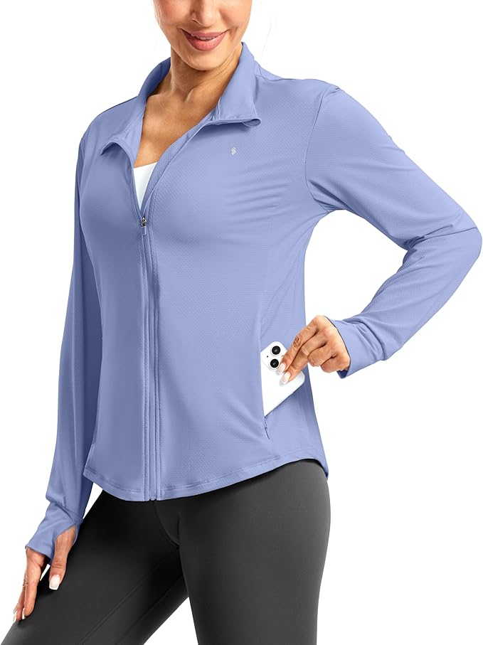 Soothfeel Women's UPF 50+ Lightweight Athletic Jackets Sun Protection Zip Up Long Sleeve Shirts Hiking Workout Outdoor Pocket