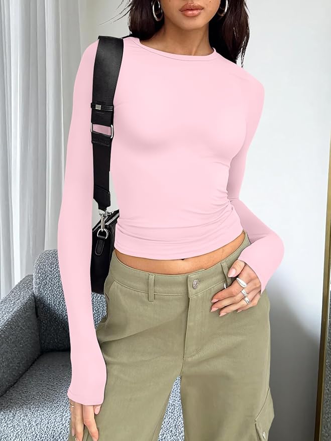 Trendy Queen Womens Long Sleeve T Shirts Fall Fashion 2026 Basic Crop Tops Going Out Outfits Y2k Clothes