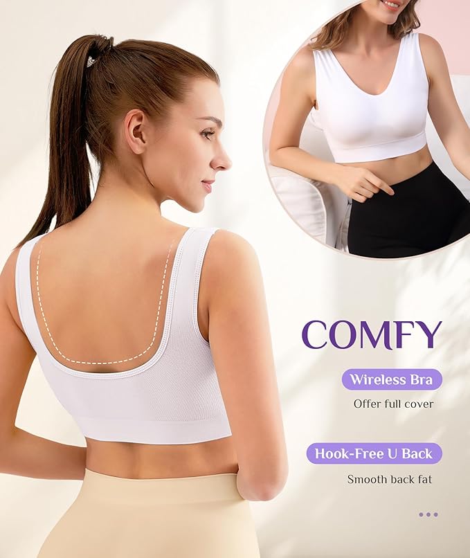YADIFEN Womens Sports Bras, 3/4/6 Pack Wireless Comfortable Seamless Sleep Yoga Sports Bras for Women with Removable Pads