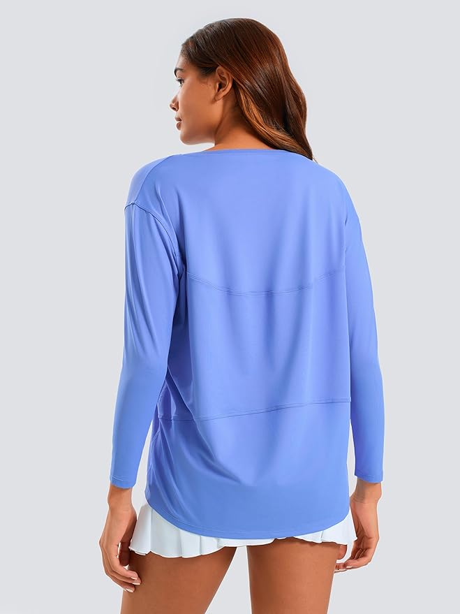 JOYSPELS Ice Silk Boat Neck Long Sleeve Workout Tops for Women Loose Fit Athletic Running Gym Yoga Shirts
