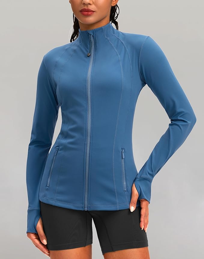 Women's Workout Jackets with 4 Pockets Zip Up Slim Fit Soft Fall Jacket for Yoga Running Athletic