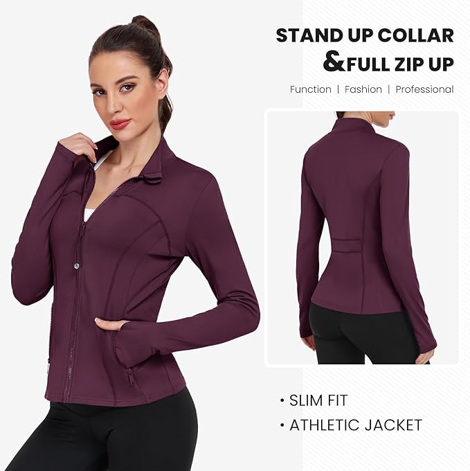 Women's Workout Jackets Full Zip Running Yoga Jackets Lightweight Athletic Clothes with Thumb Holes