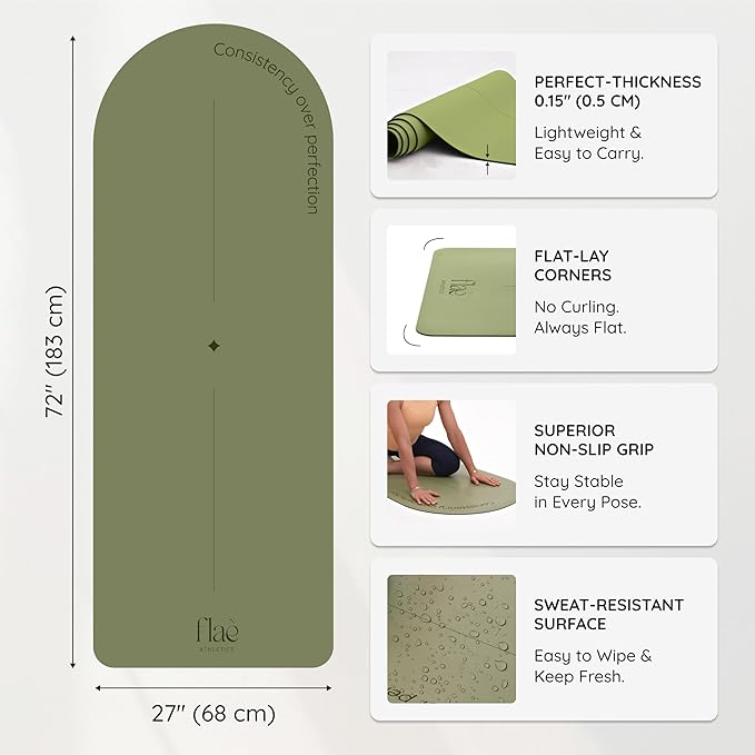 Arch-shaped Yoga Mat, Eco PU Rubber, Non-Slip Exercise Mat for Yoga, Pilates, Home Workout & Stretching with Carry/Stretch Strap & Motivational Design