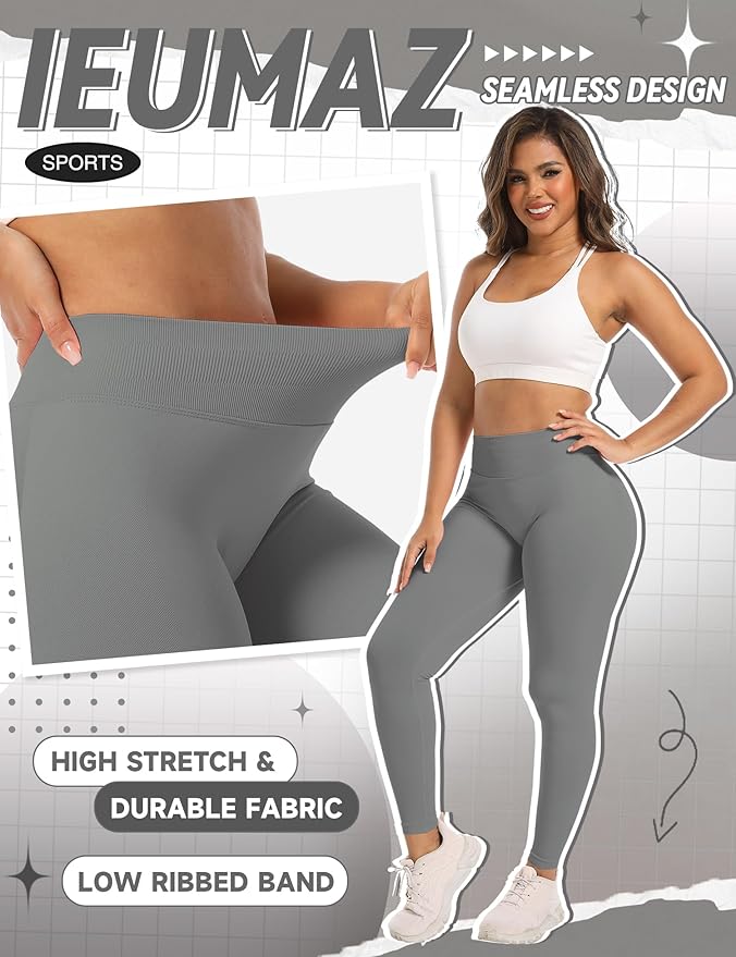 Ieumaz Scrunch Butt Lifting Leggings for Women Gym Seamless Workout Leggings Mid Low Waist Tummy Control Yoga Pants