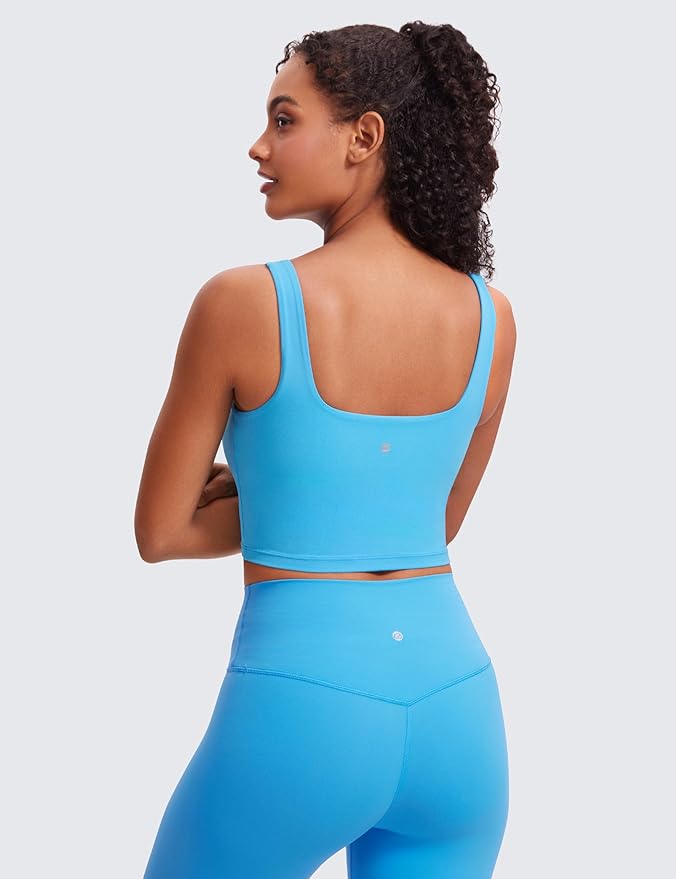 CRZ YOGA Butterluxe Square Neck Crop Tank Tops for Women - Workout Longline Sports Bras Padded Yoga Camisole