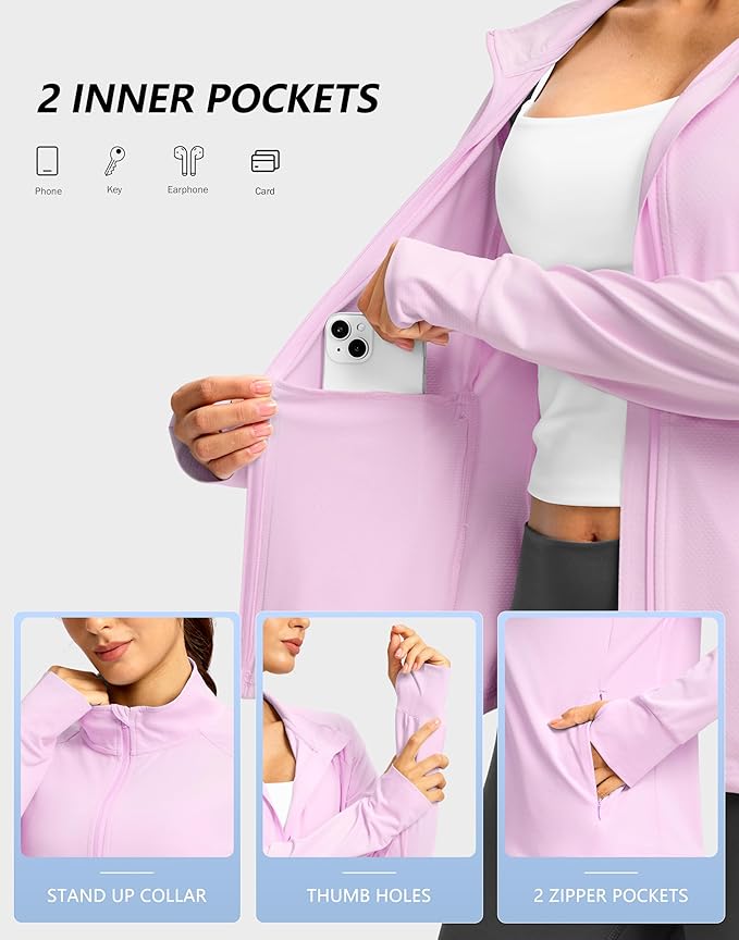 G Gradual Women's Lightweight Athletic Jacket Sun Protection UPF 50+ Zip Up 4 Pockets Long Sleeve Shirts Workout Running