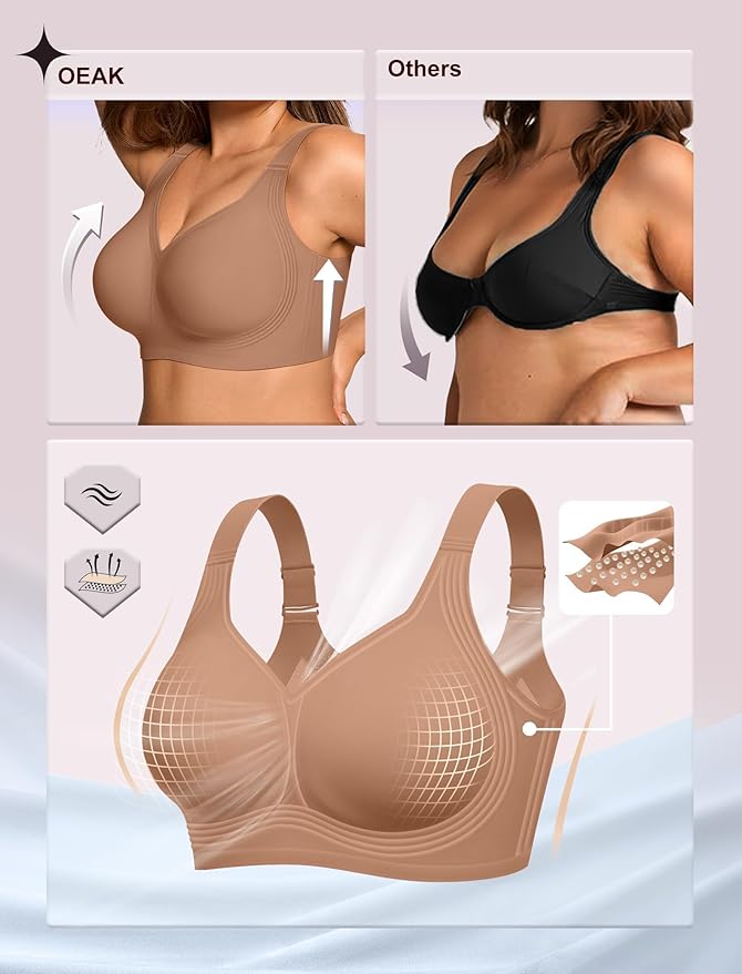 OEAK Womens Wireless Jelly Bra Plus Size Supportive Seamless Bras Full Coverage Push Up Comfortable No Underwire Tshirt Bras