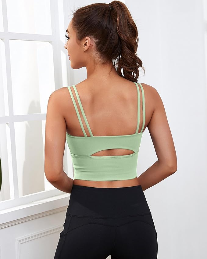 Everrysea Sports Bras for Women High Support Longline Workout Tank Tops Built in Bra Strappy Yoga Padded Crop Top