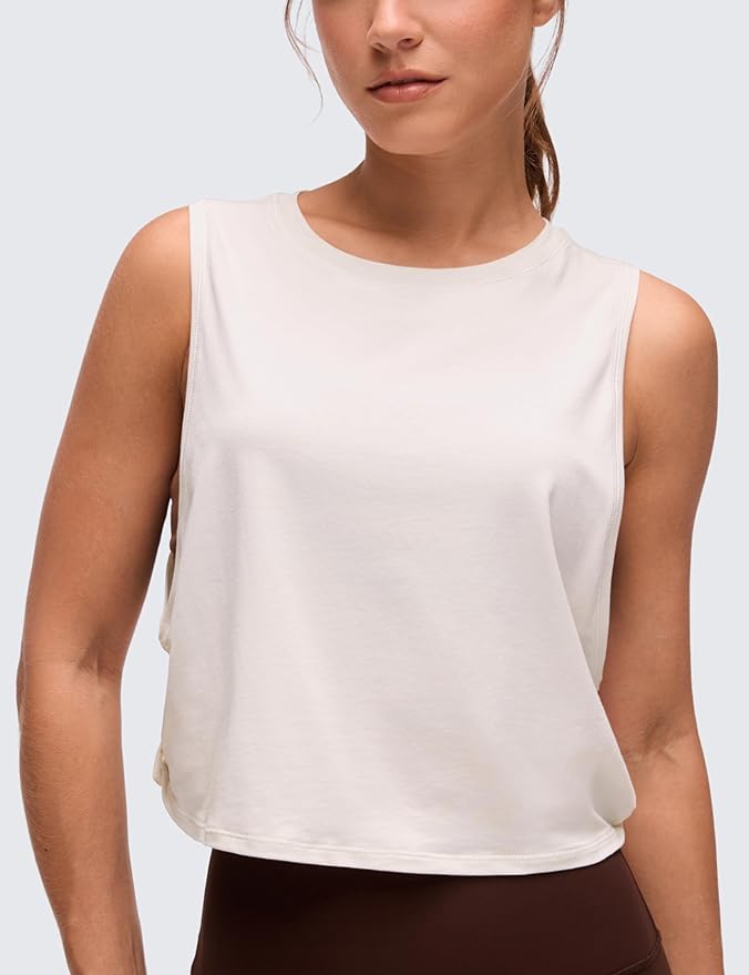 CRZ YOGA Pima Cotton Large Armhole Tank Tops for Women - Workout Sport Athletic Yoga Running Gym Loose Crop Sleeveless Shirts