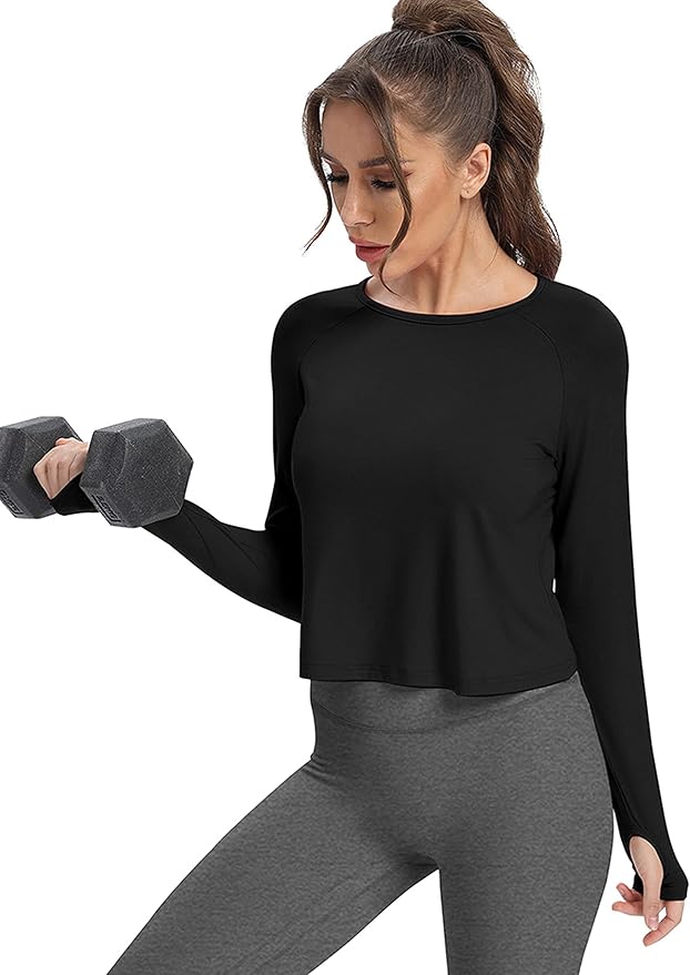 Bestisun Long Sleeve Athletic Workout Shirts Sports Yoga Gym Crop Tops for Women