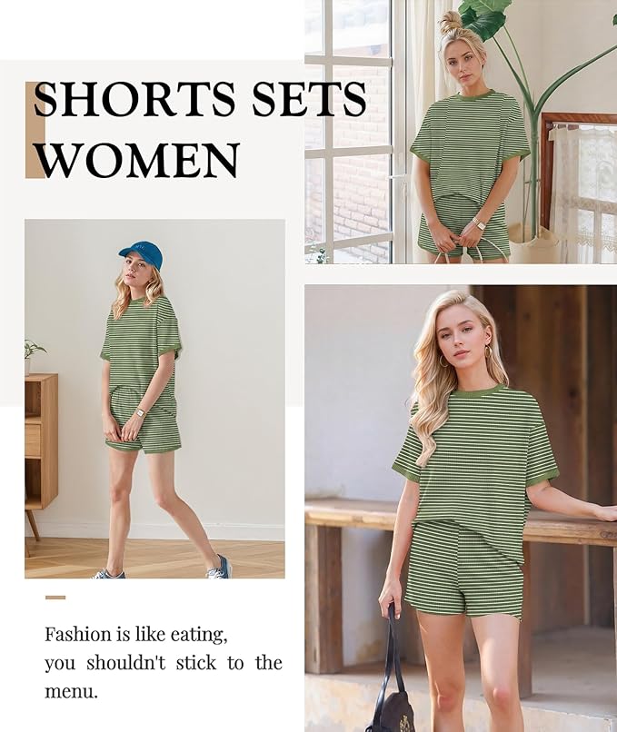 MARZXIN Women 2 Piece Shorts Set 2026 Casual Summer Cruise Outfits Ribbed Loose Short Sleeve Pocket Matching Lounge Sets