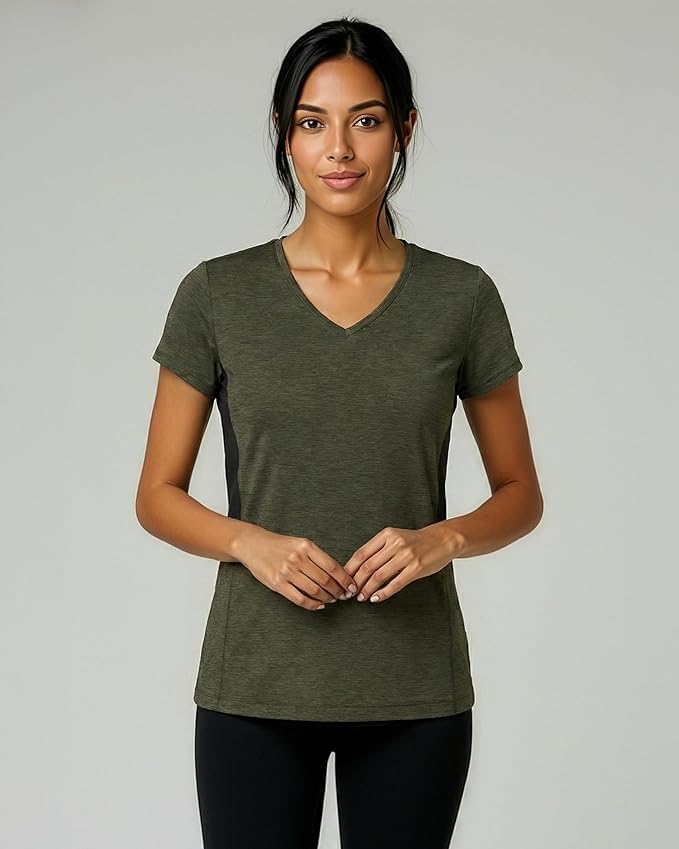 Real Essentials 5 Pack: Women's Dry-Fit Short Sleeve V Neck T Shirt Workout Fitness Yoga Top Tee (Available in Plus Size)