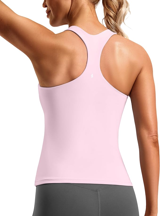 Soothfeel Womens Workout Tank Tops with Built in Bra Racerback Athletic Yoga Top High Neck Sports Gym Sleeveless Shirts