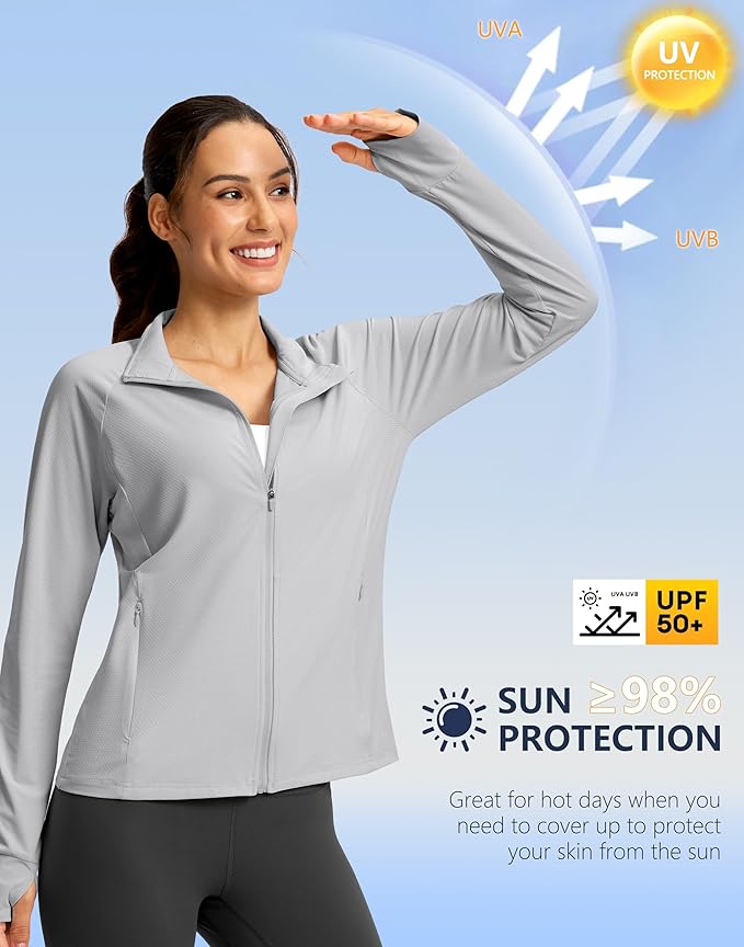 G Gradual Women's Lightweight Athletic Jacket Sun Protection UPF 50+ Zip Up 4 Pockets Long Sleeve Shirts Workout Running