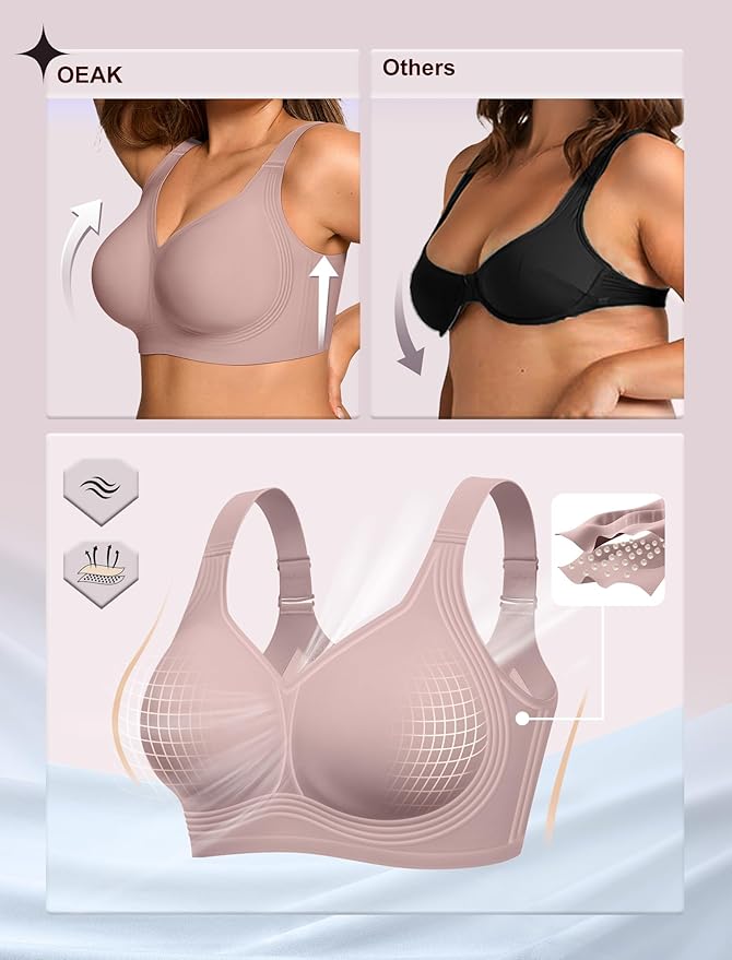 OEAK Womens Wireless Jelly Bra Plus Size Supportive Seamless Bras Full Coverage Push Up Comfortable No Underwire Tshirt Bras