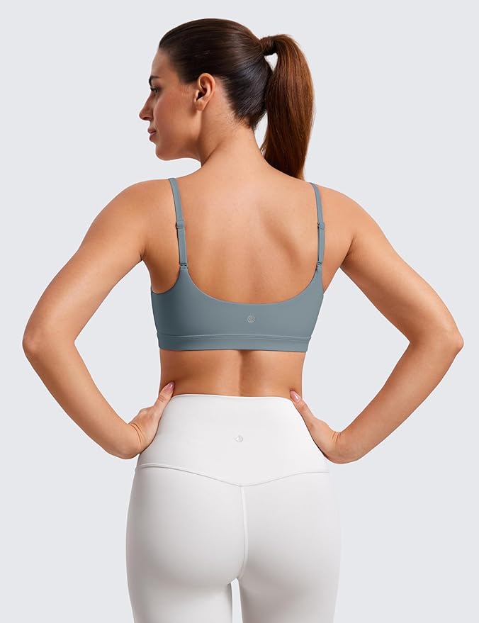CRZ YOGA Butterluxe Adjustable Spaghetti Strap Sports Bras for Women - Scoop Neck Wireless Padded Yoga Workout Crop Top