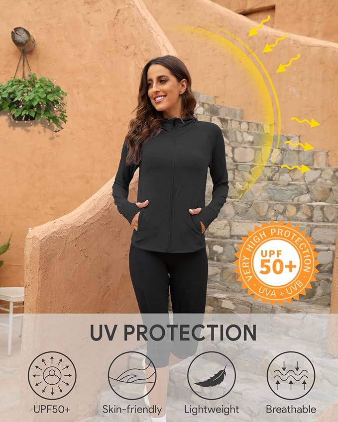 We1Fit Women's UPF 50+ Sun Protection Jacket Hoodie Sun Shirts Hiking Running Athletic Shirt