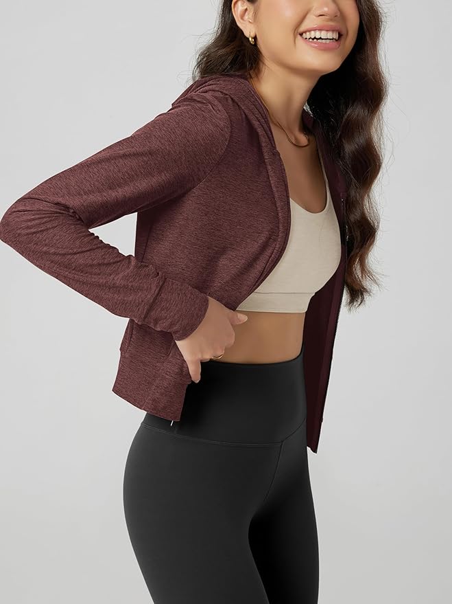 ODODOS Women's Full-Zip Cropped Hoodie - odSTRATUM Tech Ultra Soft UPF 50+ Hooded Jacket with Pockets