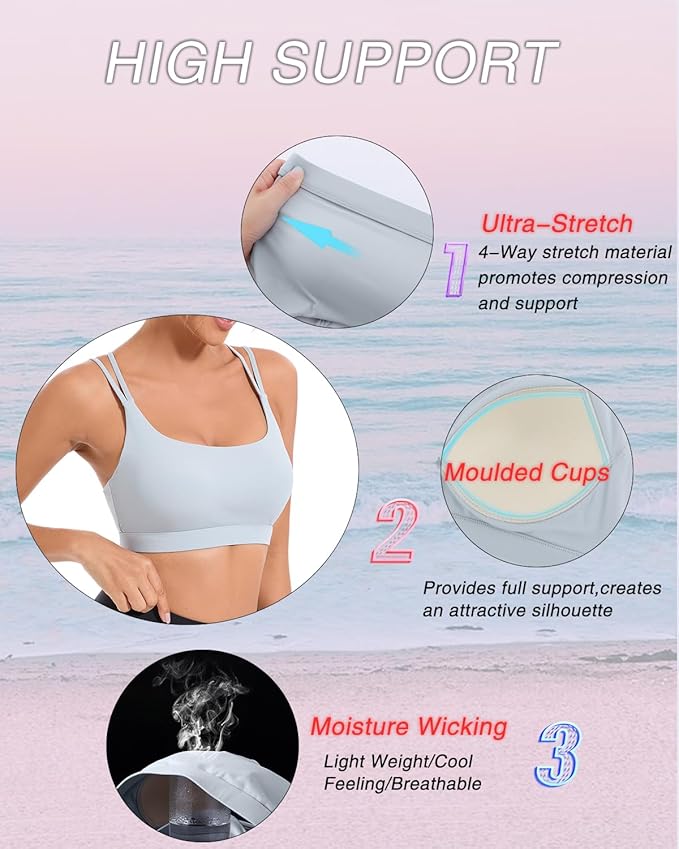 RUNNING GIRL High Impact Sports Bras for Women - Scoop Neck Strappy Sports Bra High Support Moulded Cup Workout Bra