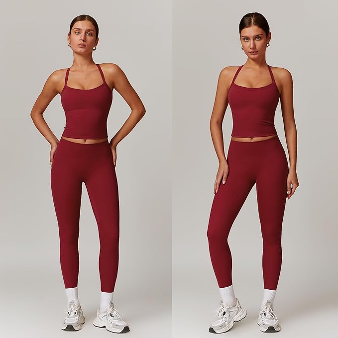 Women 2 Piece Workout Sets (NEW) Yoga Outfit Open Back Tank Top High Waisted Leggings Gym Sets Tracksuits