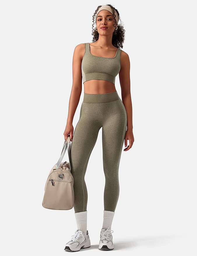 OLCHEE Womens Workout Sets 2 Piece Seamless Square Neck Sports Bra Padded Butt Lifting Leggings High Waist Yoga Gym Outfits