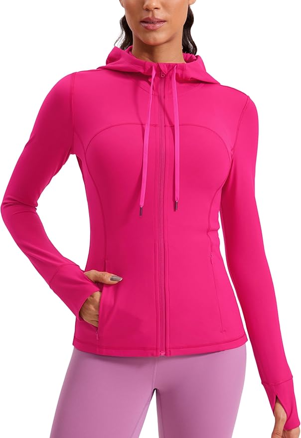 CRZ YOGA Butterluxe Hooded Athletic Jackets for Women - Full Zip Track Casual Tops with Thumb Holes Pockets