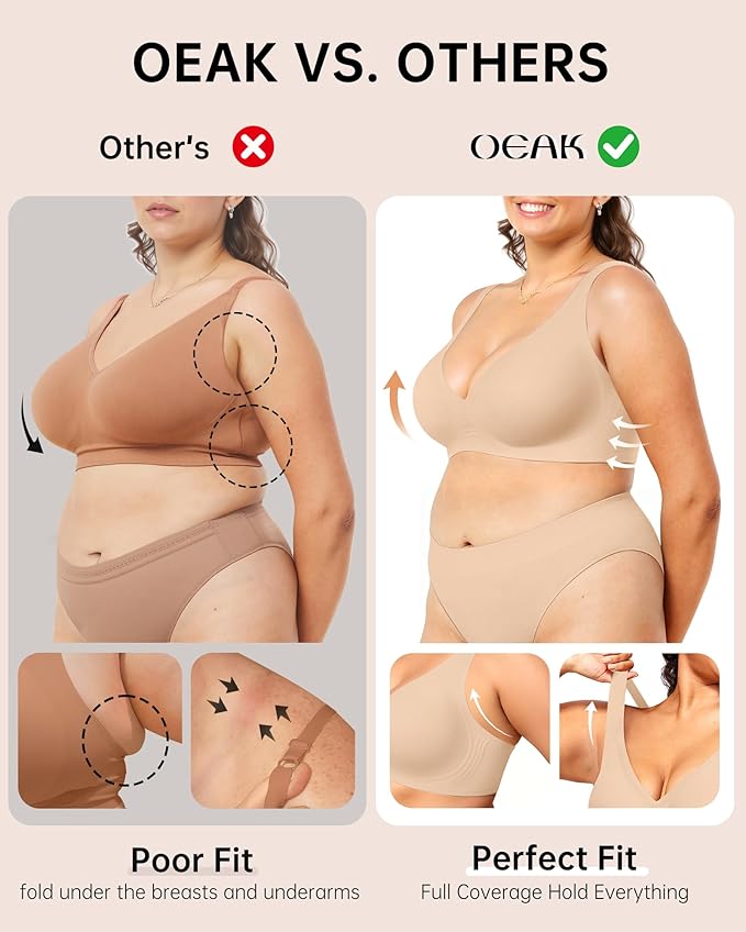 OEAK Womens Deep V Bras Wireless Comfortable Bra Supportive No Underwire Bras Tshirt Push Up Bralettes Plunge Seamless Bra