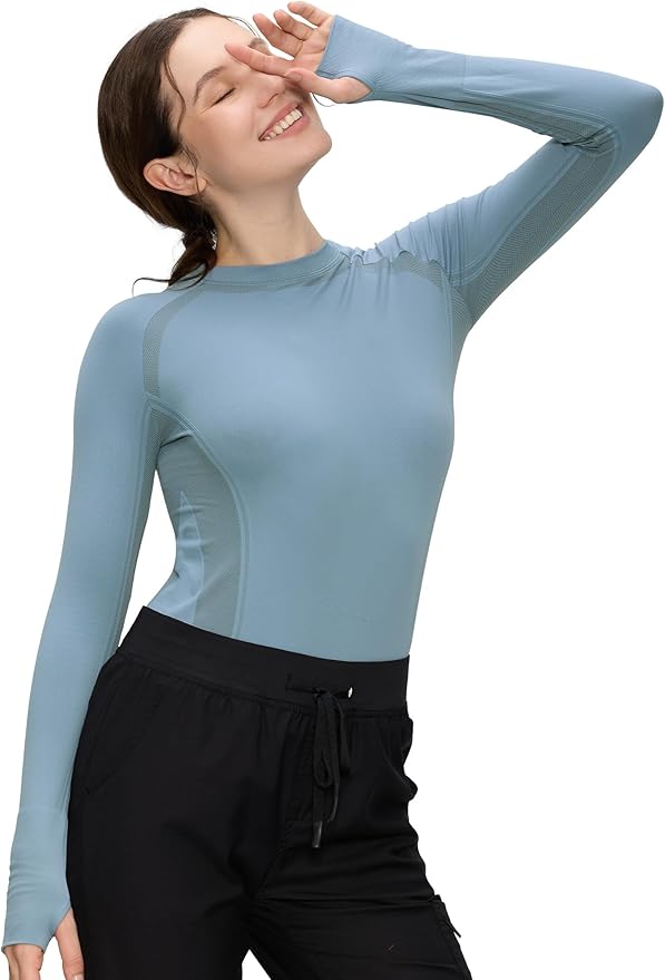 Long Sleeve Workout Tops for Women, Compression Shirt, Sports Running Shirt Breathable Athletic Top Slim Fit