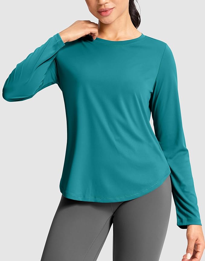 SANTINY Lightweight Long Sleeve Workout Tops for Women Breathable Gym Yoga Athletic Running Hiking Top UPF 50+ Sun Shirts