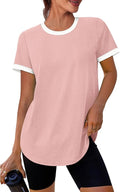Womens Workout Tops Summer Short Sleeve Shirts Athletic Color Block Gym Clothes Outfits Sun Protection UPF 50+ T Shirts