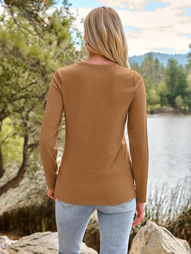 AUTOMET Women‘s Basic Long Sleeve Crewneck, Plus Size Winter & Spring Top, Casual Fall Tee for Teacher & Everyday Outfits