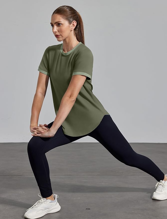 Womens Workout Tops Summer Short Sleeve Shirts Athletic Color Block Gym Clothes Outfits Sun Protection UPF 50+ T Shirts