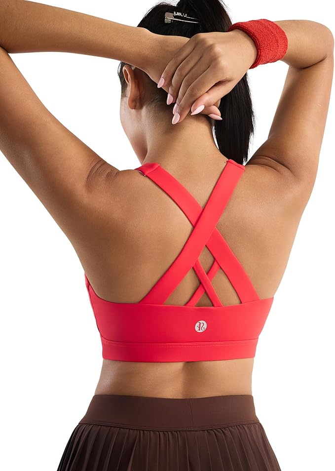 RUNNING GIRL Sports Bras for Women,Padded Strappy Sports Bras Criss-Cross Back Medium Support Sports Bras with Removable Cups