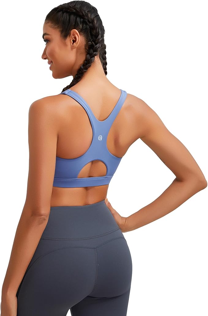 RUNNING GIRL Sports Bras for Women High Support,Racerback High Impact Grey Sports Bra Moulded Cup Workout Bra Push up