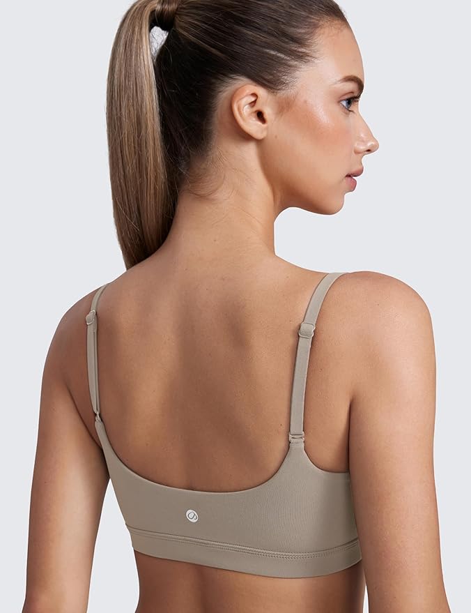 CRZ YOGA Butterluxe Adjustable Spaghetti Strap Sports Bras for Women - Scoop Neck Wireless Padded Yoga Workout Crop Top